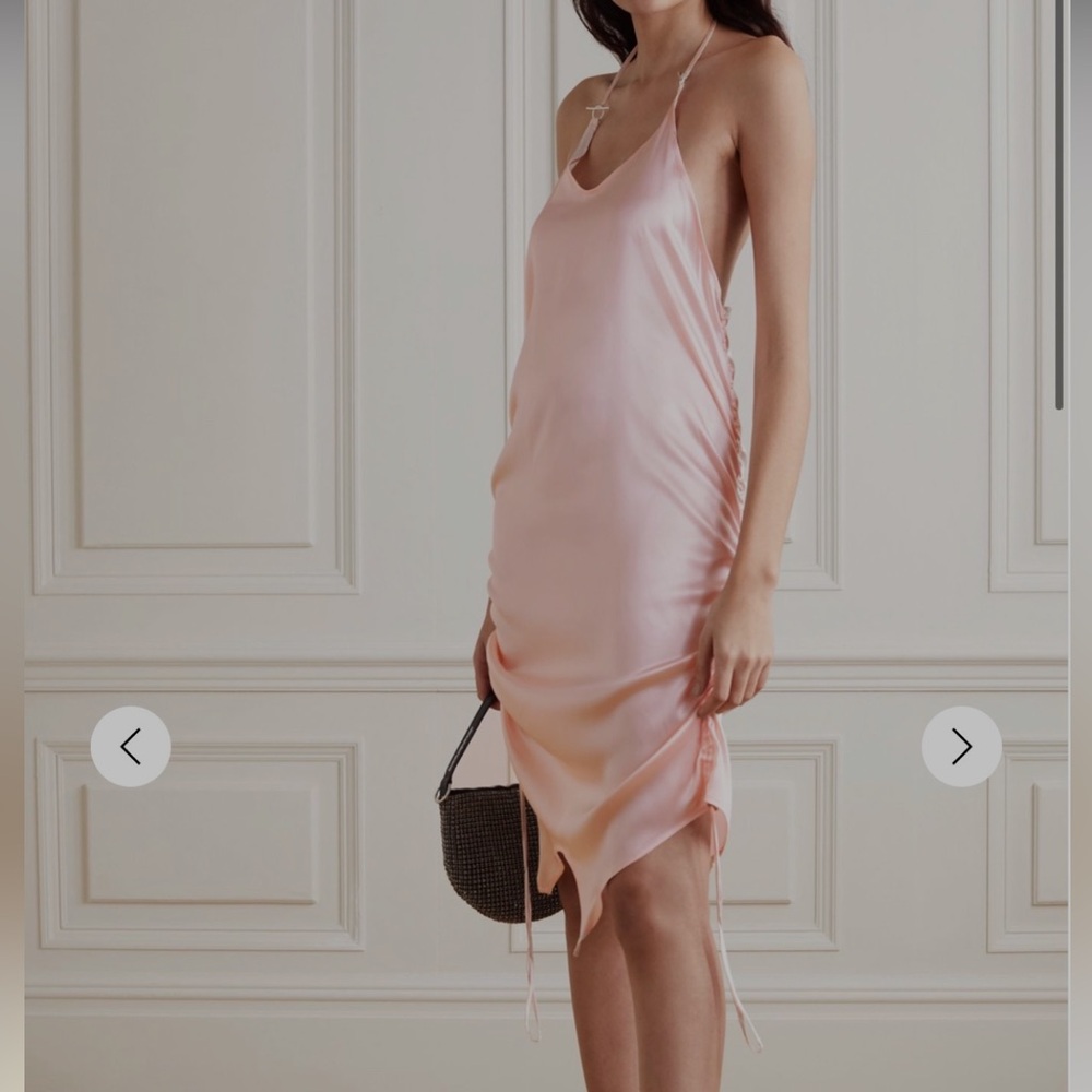 IOANNES Asymmetric ruched silk-blend satin halterneck
mini dress NWT size 34 XS